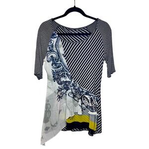 Soft Surroundings Striped Asymetrical Mixed Print Top